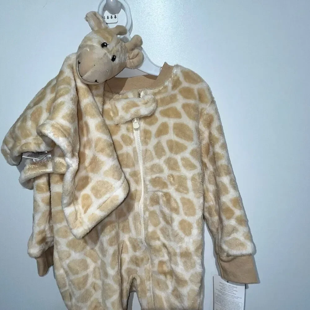 Hudson Baby Flannel Plush Sleep and Play Jumpsuit and Blanket Toy 6-9 Months NWT
